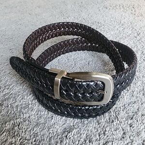 TKHB Braided Belt 38/95 Men Black Brown Reversible Woven Synthetic Leather Dress